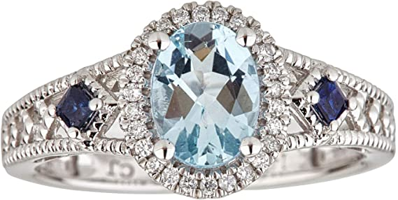 Gin and Grace 14K White Gold Genuine Aquamarine Ring with Diamonds for women | Ethically, authentically & organically sourced (Oval-cut) shaped Aquamarine hand-crafted jewelry for her | Aquamarine Rin